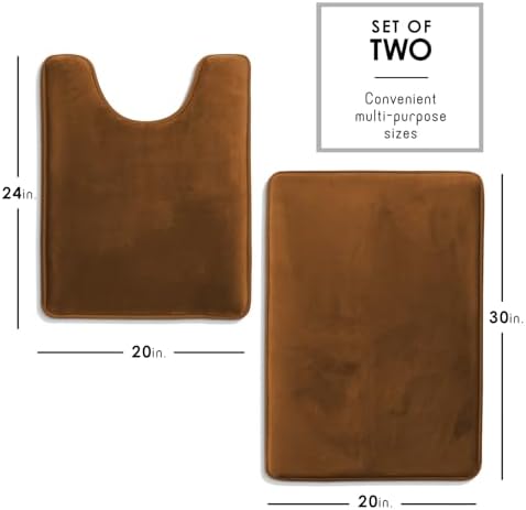 Clara Clark 2 Piece Bathroom Rugs, Velvet Memory Foam Bath Mat Set, Non-Slip Bath Rugs, Machine Wash, Dries Quickly, Ultra Soft Plush Bath Mats for Bathroom, 20 x 32 + Contour, Brown - Image 2