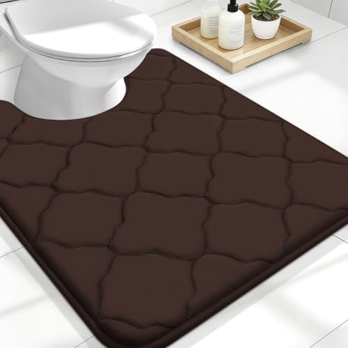 OLANLY Memory Foam Toilet Rugs U-Shaped 24x20, Soft Bath Mat, Brown by OLANLY