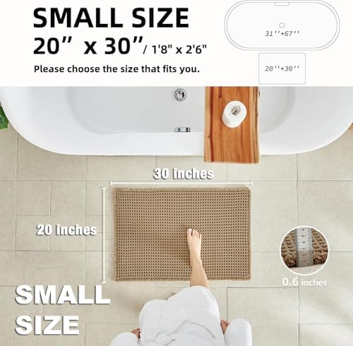 TYUU Waffle Bath Mat, Boho Bathroom Rugs Non Slip Washable Super Absorbent Quick Dry Farmhouse Bathroom Decor, 30"x20" Khaki (Pack of 2) - Image 2
