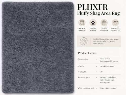 PLHXFR 4x6 Area Rugs Living Room: Fluffy Bedroom Rug Shag Carpet Grey - Image 4