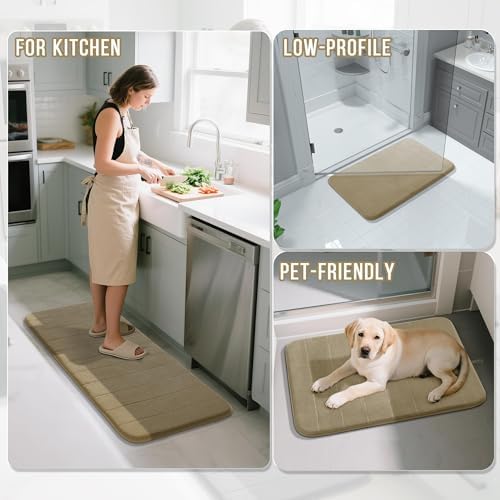 Yimobra Large Bath Mat 36"x24", Super Soft Quick Dry Memory Foam Bathroom Rug, Water Absorbent, Non Slip Backing Machine Washable for Tub Shower, Thick Comfort Support, Light Tan - Image 6