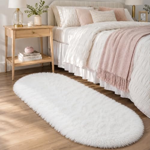 Cream White Fluffy Area Rug, Soft Washable, 2x5 Ft for Bedside by OHWPEAT