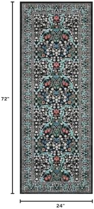 GarveeHome Black Floral 2x6 Washable Kitchen Runner Rug - Image 2