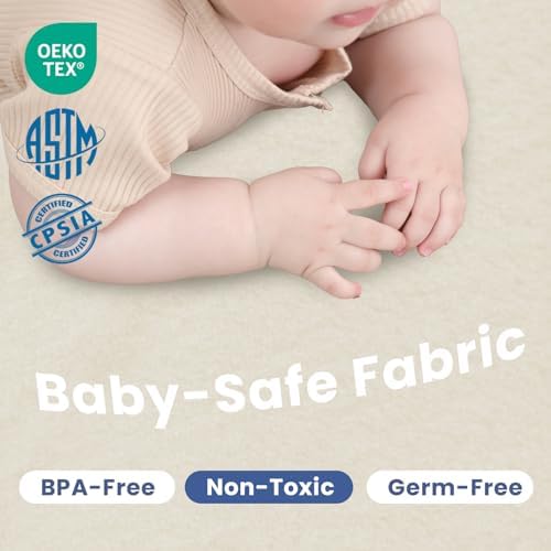 Huloo Sleep Ultra Soft Baby Play Mat for Floor, 1.3" Thick Elasti-Foam 65x50 Play Mat for Playpen,Water-Repellent Coral Velvet for Tummy Time, Non-Slip Backing,Safe for Toddlers & Infants（Cream） - Image 4