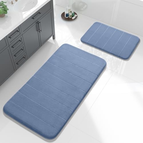 Yimobra Large Memory Foam Bathroom Mat Set, 44 x 24&24 x 17 in, Denim Blue by Yimobra