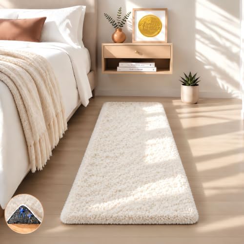 Ophanie Runner Rug for Hallway, 2x6 Upgrade Non-Slip Fluffy Soft Bedside Rugs, Bedroom Living Room Ivory Shaggy Carpet for Kids Girls Boys Dorm Nursery Home Decor Aesthetic by Ophanie