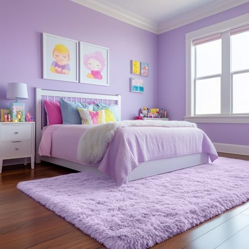 Fluffy Soft Purple Rug 5x7 Ft, Shaggy Rugs for Girls Bedroom Living Room - Image 2