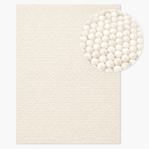 100% Wool Hand Woven Knit Popcorn Rug (9'x12' - Ivory). - Image 2