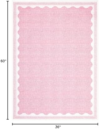 GarveeHome Scalloped 3x5 Washable Rug Non-Slip Low-Pile Indoor Rugs for Entryway Solid Pink Modern Minimalism Carpet for Bedroom Living Room Kitchen Bathroom Indoor Mat - Image 2