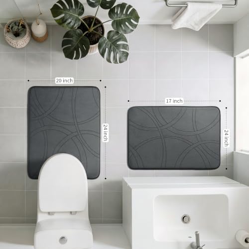 YIHOUSE 2 Piece Memory Foam Bathroom Rug Set, Cushioned Bath Mat, Dark Grey - Image 2