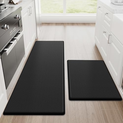 StepRite Kitchen Mats for Floor, 2-Piece Anti-Fatigue Kitchen Rugs, Black by Bringcushiontoyourlife