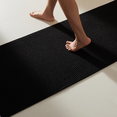 TYUU Black Bathroom Runner Rug, Long Bath Mat Washable Thin Quick Dry Low Pile Bathroom Runner Rugs 24 x 60 Non Slip, Black 24''x60'' by TYUU