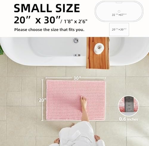 TYUU Waffle Bath Mat, Cute Bathroom Rugs Non Slip, 30x20 Light Peachy Pink - Image 2