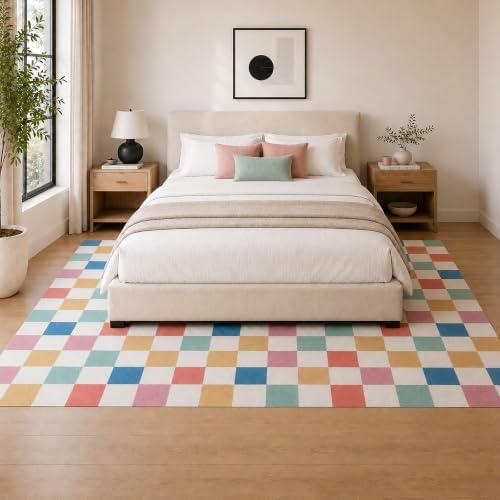 9x12 Checkered Area Rug for Living Room, Soft Colorful Rugs - Image 2