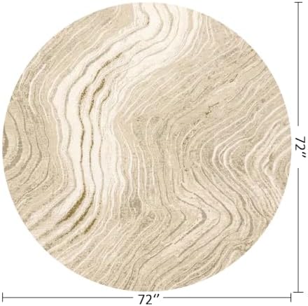 Flowing Gilded Veins 6 ft Cream Gold Round Area Rug for Living Room - Image 2