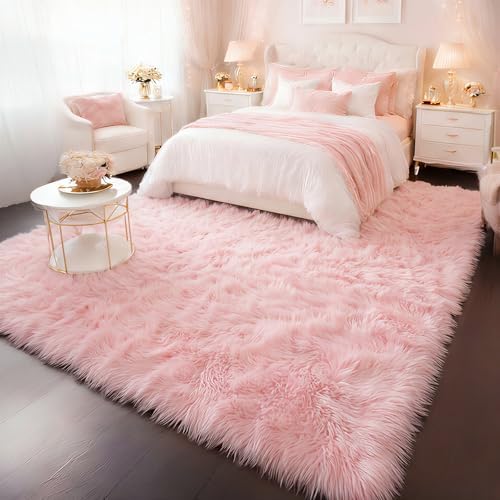 Amdrebio Pink Large Kids Area Rug 8x10 for Living Room Girls Bedroom Carpet - Image 5