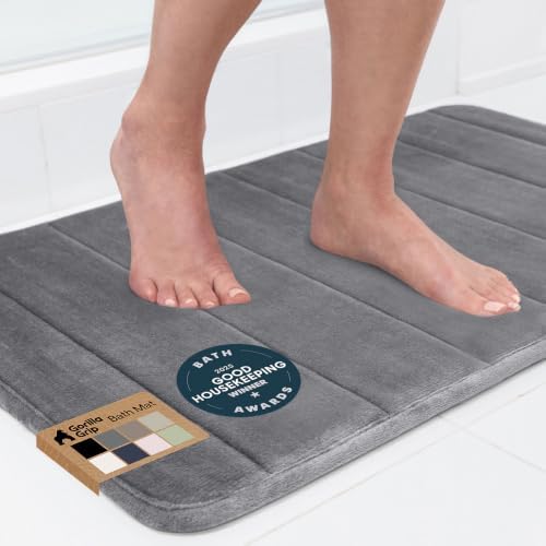 GORILLA GRIP Absorbent Memory Foam Bath and Shower Mat, 30x20, Gray by GorillaGrip