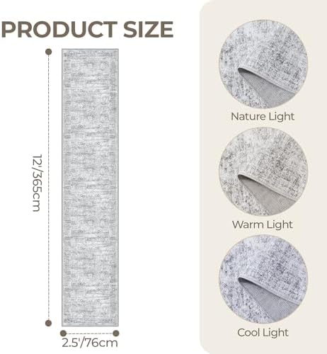 2'6 x 12' Runner Rug Non Slip,Washable Kitchen Rugs,Grey - Image 2
