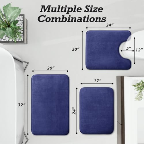 HUXMEYSON Bathroom Rugs Sets 3 Piece, Non-Slip & Quick Dry Bath Mat Set, Ultra Soft Velvet Bath Rugs for Bathroom, Toilet and Shower Floor, Royal Blue - Image 2