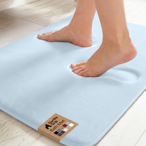 GORILLA GRIP® Memory Foam Bath Rug for Bathroom, 24x17 Light Blue by GorillaGrip
