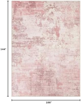 UERMEI 9x12 Area Rug Living Room Rugs - Washable Neutral Modern Abstract Soft Thin Large Rug Indoor Floor No Slip Rug Carpet for Bedroom Under Dining Table Home Office Decor - Pink - Image 2