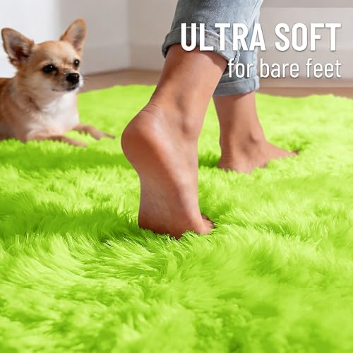 OLANLY Lime Green Round Rugs for Bedroom - Machine Washable, 4 ft Circle Area Rugs for Living Room, Soft and Fluffy Shaggy Carpet for Teen Girl and Boys, Nursery Rooms, Dorms, Home Decor Aesthetic - Image 4