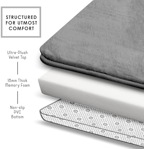 Clara Clark Bathroom Rugs, Velvet Memory Foam Bath Mat, Non-Slip Bath Rugs, Machine Wash, Dries Quickly, Ultra Soft Plush Bath Mats for Bathroom,17 x 24 + Contour, Grey - Image 5