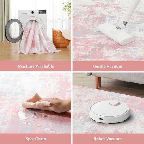 Rugflix 5x7 Area Rugs for Bedroom, Washable Pink Large Rug - Image 5