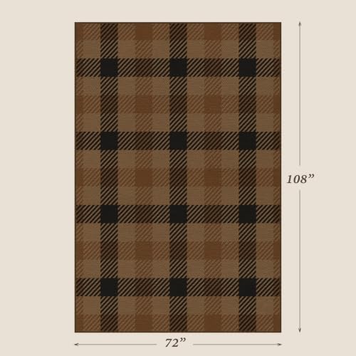 JTJ Easy Jute 6x9 Outdoor Area Rug, Black & Brown Plaid, Washable - Image 2