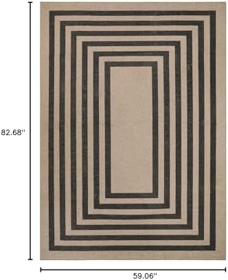 Lahome Modern Easy Jute Dining Room Rug, 5x7 Black Geometric Outdoor Rug - Image 2
