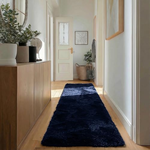 Navy Blue Runner Rug 2x6 Fluffy Dark Blue Bedside Rugs for Bedroom Boy Room - Image 4