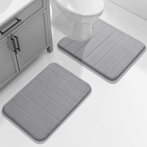 Yimobra Memory Foam Bathroom Mat Set, 24 x 17 & 24 x 20 in, Gray by Yimobra