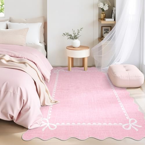 GarveeHome Scalloped Bow Rug 3x5 Washable Pink Rugs for Bedroom Living Room - Image 2
