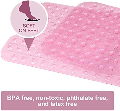 YINENN Bath and Shower Safety Mats 40x16 inch, Non Slip with Suction Cups for Bathroom Stall and Tub Floor, Extra Large and Machine Washable, Drain Holes Keep Bathtub Clean, Light Pink - Image 4