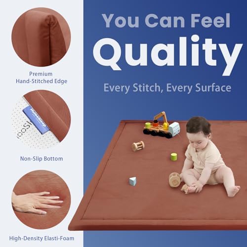 Baby Play Mat for Floor,1.3" Thick Memory foam Tummy Time Mat,Water Repellent Soft Coral Velvet Nursery Rug,Extra Large Non Slip for Crawling,Toddlers,Infants,kids,Tatami Style for Living Room(Brick) - Image 2