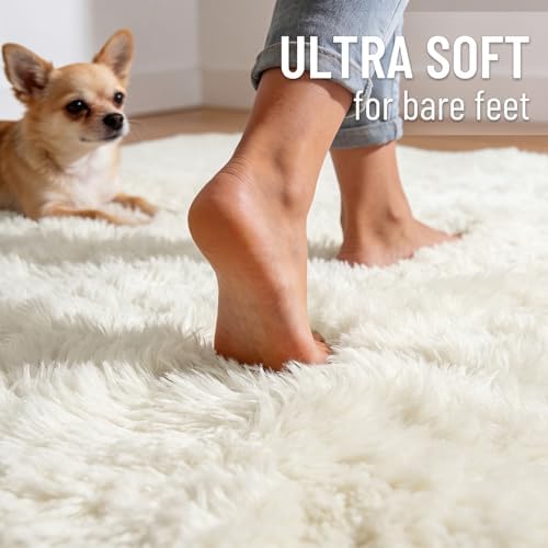 OLANLY 5x10 Machine Washable Large Area Rugs for Living Room, Bedroom, Soft Fluffy Shaggy Bedside Rug, Indoor Floor Carpet for Kids Girls and Boys, Dorms, Nursery, Home Decor Aesthetic, Ivory - Image 4