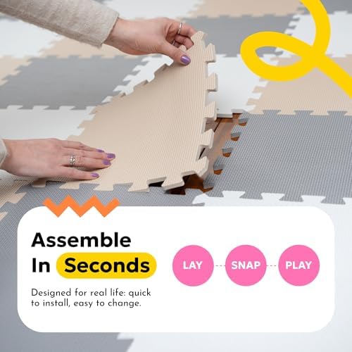 MioTetto Baby Play Mat, Comfortable Playtime Mat – Portable Foam Floor Tiles, Safe Baby mat for Floor for Crawling & Development, Soft Play mat for Babies, Stylish Interlocking Foam Tiles - Image 6