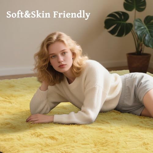 5x7 Yellow Rug for Living Room Shag Area Rugs Fluffy Bedroom Plush Carpet Thick Non Slip for Nursery Kids PlayRoom Home Decor Aesthetic - Image 4
