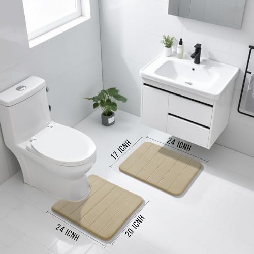 Yimobra Memory Foam Bathroom Mat Set, 24 x 17 & 24 x 20 in, Pale Khaki - Image 2