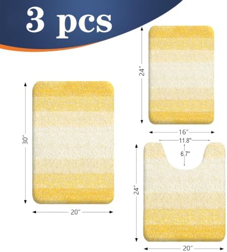 OLANLY Microfiber Bathroom Rugs Sets 3 Piece, Absorbent Bath Mats, Yellow - Image 2