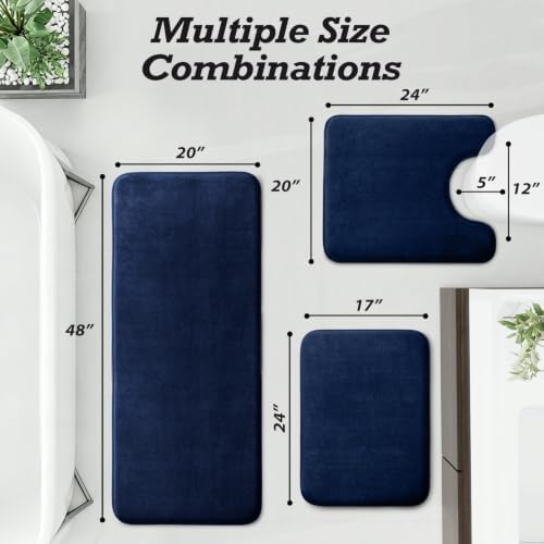 HUXMEYSON Bathroom Rugs Sets 3 Piece, Non-Slip & Quick Dry Bath Mat Set, Ultra Soft Velvet Bath Rugs for Bathroom, Toilet and Shower Floor, Navy - Image 2