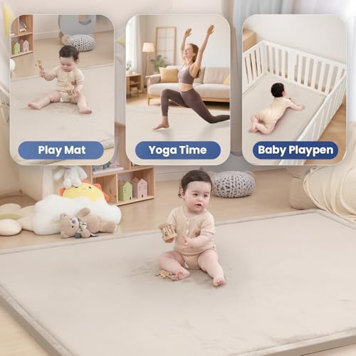 Huloo Sleep Large 1.3" Thick Baby Play Mat for Floor,79"×59"(Beige) - Image 6