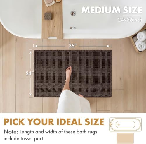 MIULEE Set of 2 Waffle Bathroom Rugs Boho Bath Mat Chocolate 24x36 Inch - Image 2