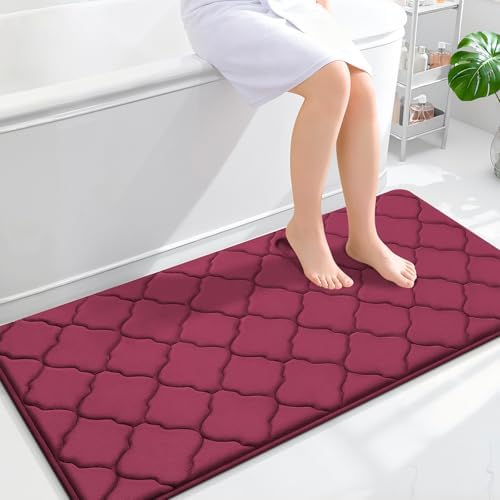 OLANLY Memory Foam Bath Mat Rug 47x24, Ultra Soft Bathroom Rugs, Burgundy by OLANLY
