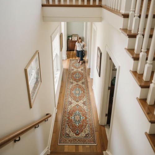 RELEANY Washable Area Rug, Runner 2'6"x14', Red/Orange/Blue/Brown - Image 3