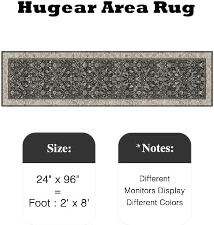 HUGEAR 2x8 Black Beige Vintage Floral Washable Runner Rug for Hallway - Image 2