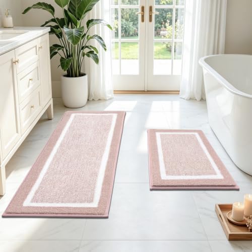 Pauwer Bathroom Rugs Sets 2 Piece, Non Slip Washable Bath Mat, Dusty Pink by Pauwer