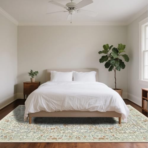 6x9 Washable Area Rugs for Living Room Soft Carpet (Beige Blue) - Image 3