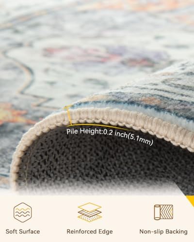 RELEANY Washable Area Rug, Runner 2'x9', Beige/Carbon Grey/Orange - Image 4