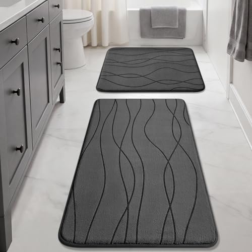 YIHOUSE Bathroom Rugs Set 2 Piece, Memory Foam Bath Mat Dark Grey by YIHOUSE